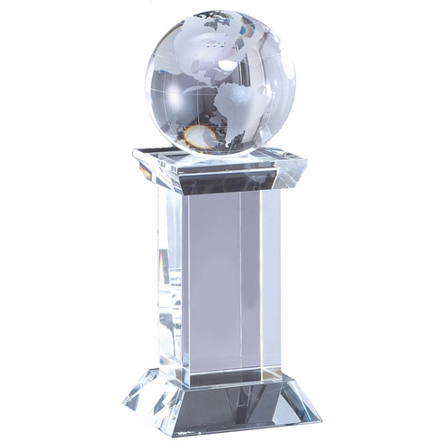 8-1/4 x 3-1/4 INCH OPTICAL CRYSTAL GLOBE TROPHY ON CRYSTAL BASE
