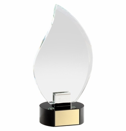 8-1/4 x 4 INCH OPTICAL CRYSTAL FLAME AWARD ON BLACK CRYSTAL BASE