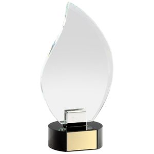 8-1/4 x 4 INCH OPTICAL CRYSTAL FLAME AWARD ON BLACK CRYSTAL BASE