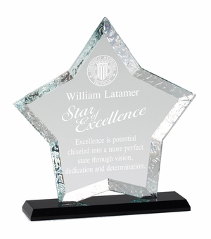 8-1/4 x 7-3/4 INCH OPTICAL CRYSTAL STAR BLACK BASE WITH PRESENTATION BOX