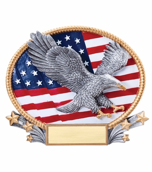 8-1/4"x 7" PAINTED RESIN AMERICAN FLAG WITH EAGLE TROPHY 