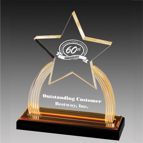 8-3/4 INCH ACRYLIC STAR TROPHY WITH GOLD REFLECTIVE BLACK BASE