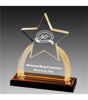 8-3/4 INCH ACRYLIC STAR TROPHY WITH GOLD REFLECTIVE BLACK BASE