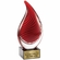 8-3/4 INCH HAND BLOWN RED GLASS TEAR DROP AWARD WITH SWIRL PATTERN ON A BLACK CRYSTAL BASE