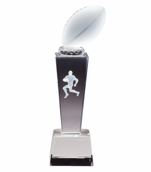 8 3/4" x 2 1/2" CRYSTAL FOOTBALL TROPHY WITH LASER ENGRAVED FIGURE INSIDE CRYSTAL