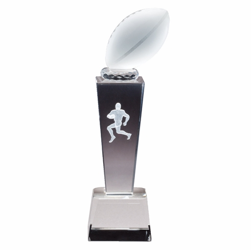 8 3/4" x 2 1/2" CRYSTAL FOOTBALL TROPHY WITH LASER ENGRAVED FIGURE INSIDE CRYSTAL