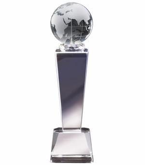 8 3/4" x 2 1/2" CRYSTAL GLOBE COLUMN TROPHY 