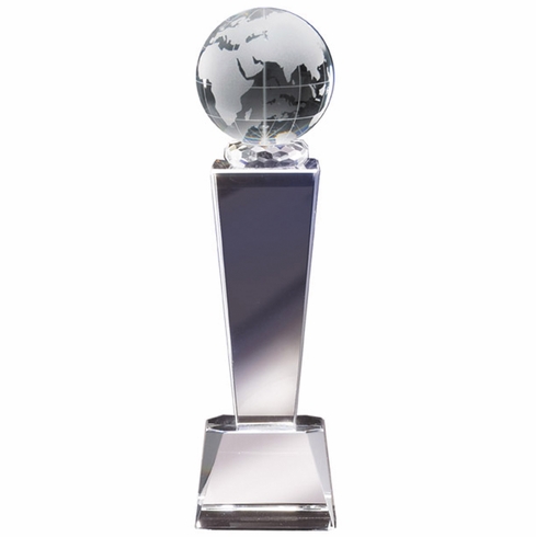 8 3/4" x 2 1/2" CRYSTAL GLOBE COLUMN TROPHY 