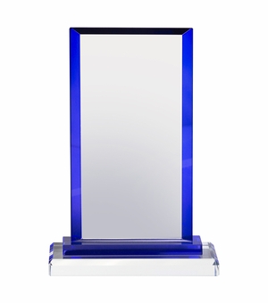 8-3/4 x 5 Inch Glass Rectangle with Blue Trim and Beveled Edges Award