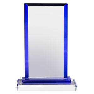 8-3/4 x 5 Inch Glass Rectangle with Blue Trim and Beveled Edges Award