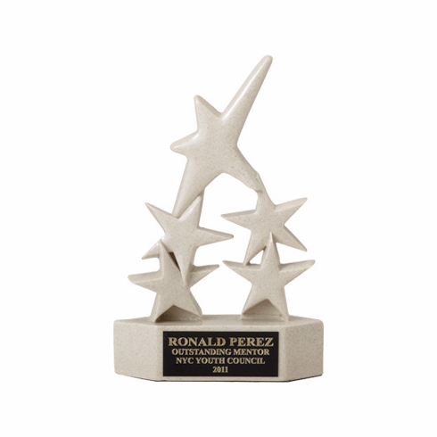 8-3/8 INCH 5 STAR RESIN AWARD TROPHY, BEIGE