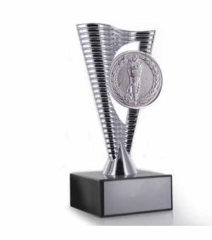 8" BRIGHT DIE CAST METAL RISER TROPHY HOLDS 2" MEDALLION INSERT ON BLACK MARBLE BASE