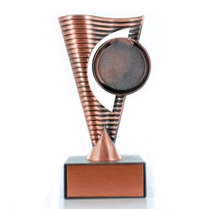 8" BRIGHT DIE CAST METAL RISER TROPHY HOLDS 2" MEDALLION INSERT ON BLACK MARBLE BASE