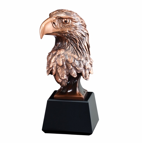 8 INCH BRONZE PLATED AMERICAN EAGLE HEAD TROPHY ON BLACK BASE