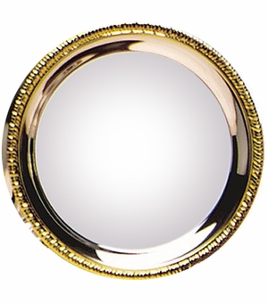 8 INCH DIAMETER GADROON TARNISH PROOF SILVER PLATED ENGRAVABLE TRAY WITH GOLD BORDER