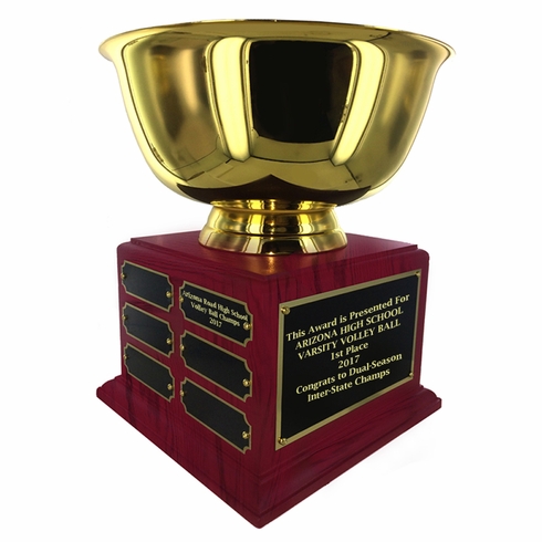 8 INCH DIAMETER GOLD BOWL PERPETUAL TROPHY COMES WITH 12 NAME PLATES