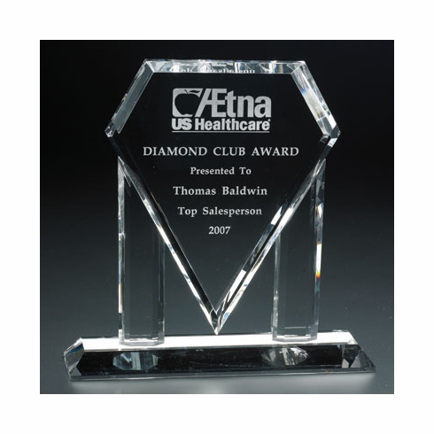 8 INCH DIAMOND SHAPED CRYSTAL TROPHY