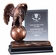 8 INCH ELECTROPLATED BRONZE EAGLE ON GLOBE WITH 4 X 6 INCH GLASS TROPHY