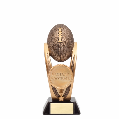 8 INCH FANTASY FOOTBALL TROPHY ANTIQUE GOLD RESIN FINISH ON BLACK BASE