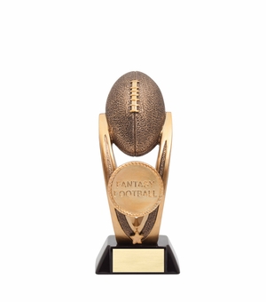 8 INCH FANTASY FOOTBALL TROPHY ANTIQUE GOLD RESIN FINISH ON BLACK BASE