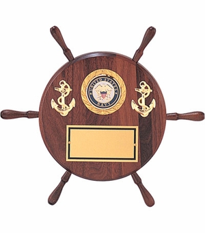 8 INCH PIANO FINISH MAHOGANY SHIPWHEEL PLAQUE TAKES INSERT