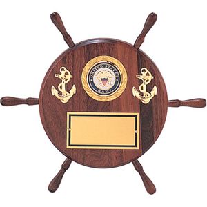 8 INCH GENUINE WALNUT SHIPWHEEL PLAQUE TAKES INSERT