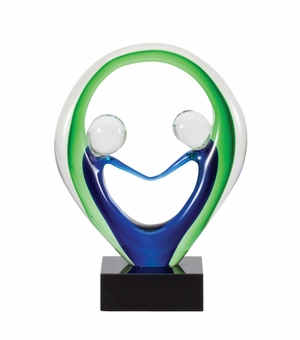 8 INCH HAND BLOWN ART GLASS TWO PEOPLE SCULPTURE PATTERN AWARD