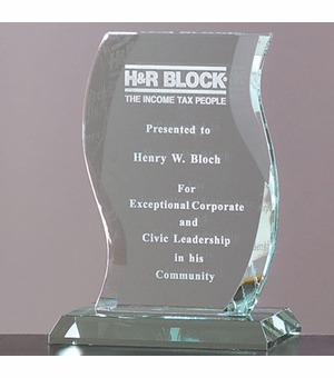 8 INCH SCROLL SHAPED JADED GLASS AWARD