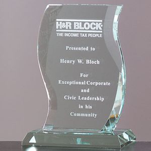 8 INCH SCROLL SHAPED JADED GLASS AWARD