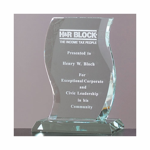 8 INCH SCROLL SHAPED JADED GLASS AWARD