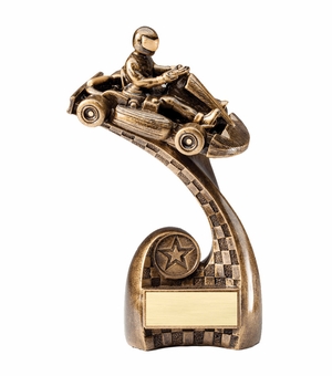 8" RESIN ANTIQUE GOLD FINISH GO-KART RACER