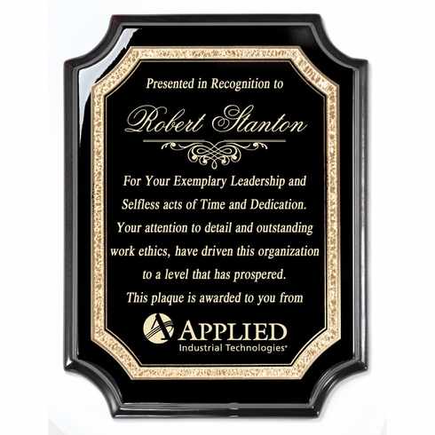8 x 10 BLACK AND GOLD GLITTER TRIM BLACK PIANO FINISH PLAQUE 