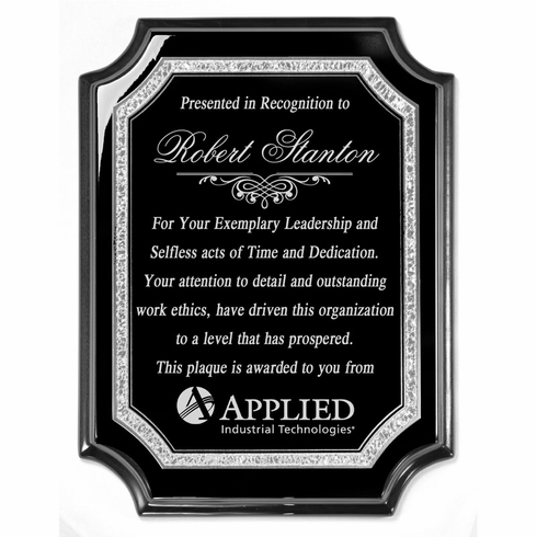 8 x 10 BLACK AND SILVER GLITTER TRIM BLACK PIANO FINISH PLAQUE 