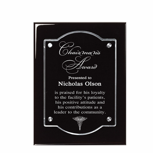 8 X 10 BLACK PIANO FINISH PLAQUE WITH FLOATING ACRYLIC