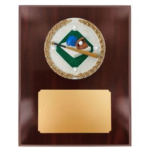 8 X 10" DARK CHERRY WALNUT FINISH PLAQUE HOLDS 4" BASEBALL STONE CAST EMBLEM
