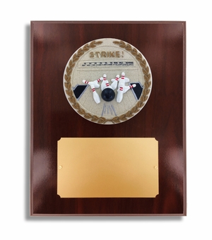 8 X 10" DARK CHERRY WALNUT FINISH PLAQUE HOLDS 4" BOWLING STONE CAST EMBLEM