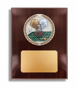 8 X 10" DARK CHERRY WALNUT FINISH PLAQUE HOLDS 4" FOOTBALL STONE CAST EMBLEM