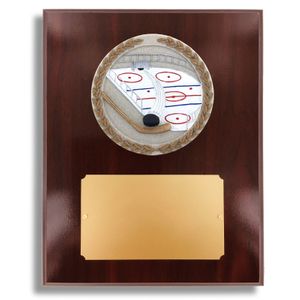 8 X 10" DARK CHERRY WALNUT FINISH PLAQUE HOLDS 4" HOCKEY STONE CAST EMBLEM