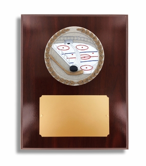 8 X 10" DARK CHERRY WALNUT FINISH PLAQUE HOLDS 4" HOCKEY STONE CAST EMBLEM