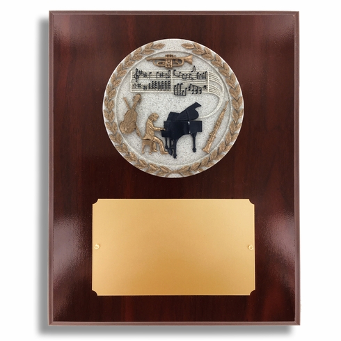 8 X 10" DARK CHERRY WALNUT FINISH PLAQUE HOLDS 4" MUSIC PIANO STONE CAST EMBLEM