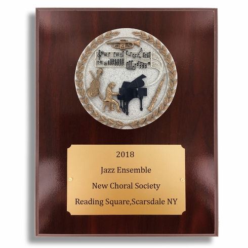 8 X 10" DARK CHERRY WALNUT FINISH PLAQUE HOLDS 4" MUSIC PIANO STONE CAST EMBLEM