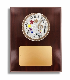 8 X 10" DARK CHERRY WALNUT FINISH PLAQUE HOLDS 4" MUSICAL STONE CAST EMBLEM