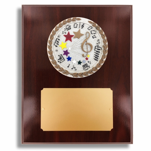 8 X 10" DARK CHERRY WALNUT FINISH PLAQUE HOLDS 4" MUSICAL STONE CAST EMBLEM