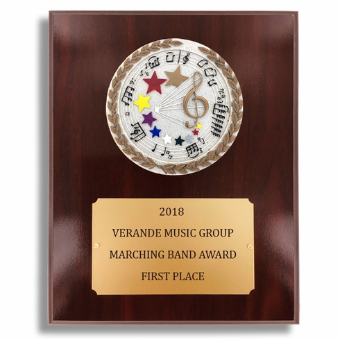 8 X 10" DARK CHERRY WALNUT FINISH PLAQUE HOLDS 4" MUSICAL STONE CAST EMBLEM