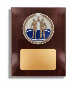 8 X 10" DARK CHERRY WALNUT FINISH PLAQUE HOLDS 4" WRESTLING STONE CAST EMBLEM