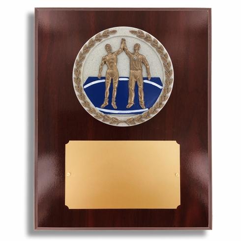 8 X 10" DARK CHERRY WALNUT FINISH PLAQUE HOLDS 4" WRESTLING STONE CAST EMBLEM