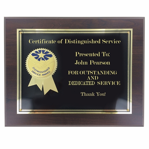 8" x 10" DISTINGUISHED SERVICE AWARD PLAQUE 2" ETCHED BRASS INSERT SERVICE IS OUR PASSION