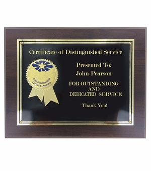 8" x 10" DISTINGUISHED SERVICE AWARD PLAQUE 2" ETCHED BRASS INSERT SERVICE IS OUR PASSION