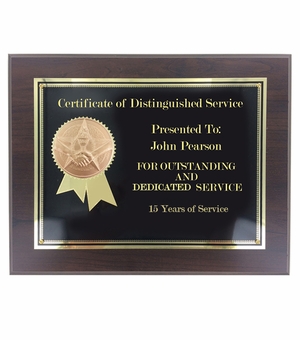 8" x 10" HANDSHAKE AND STAR PLAQUE 2" STAMPED MEDALLION INSERT