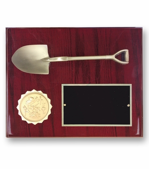 8 X 10 INCH ANTIQUE BRASS SHOVEL PLAQUE HOLDS 2 INCH INSERT